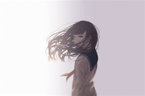 Wallpaper Anime Girl School Uniform Wind Long Hair