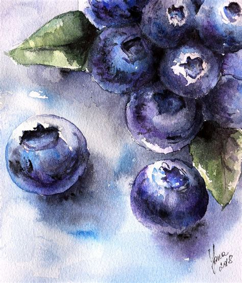 Blueberries ORIGINAL Watercolor Painting Food Art Watercolour By Yana