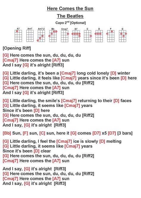 The Beatles Here Comes The Sun W In 2022 Ukulele Chords Songs