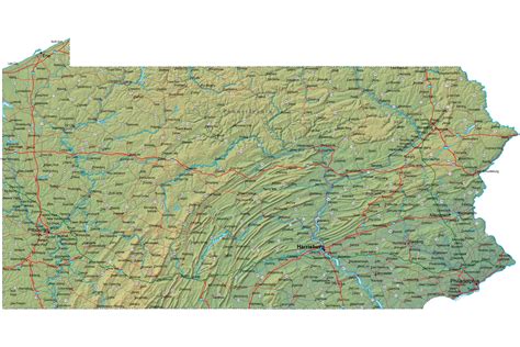 Detailed Pennsylvania Map Pa Terrain Map