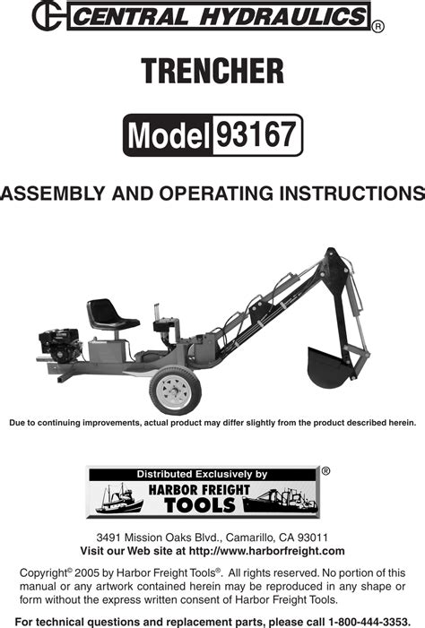 Central Hydraulics Trencher 93167 Users Manual