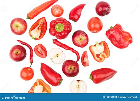 Set Of Red Fruits And Vegetables Isolated Stock Photo Image Of