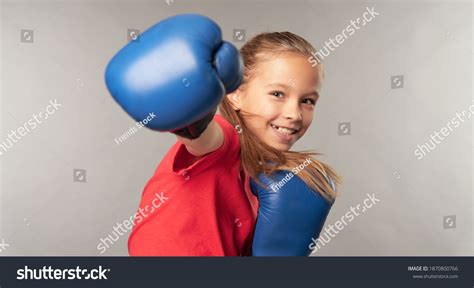 Adorable Little Girl Boxer Practicing Punches Stock Photo 1870800766