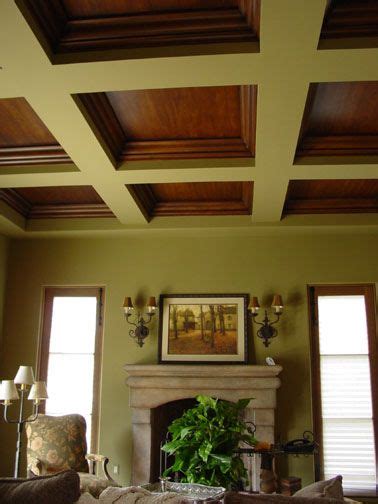 Want coffered ceilings that allow access to plumbing in the basement? Faux Wood Coffered Ceiling This coffered ceiling was ...