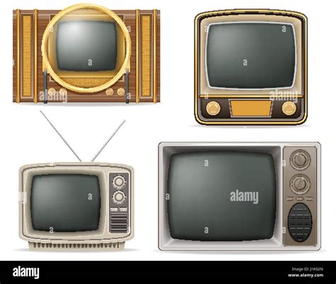 Tv Old Retro Vintage Set Icons Stock Vector Illustration Isolated On