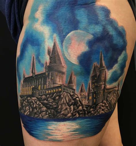 hogwarts castle tattoo on thigh r harrypotter