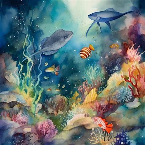 Premium Ai Image Watercolor Ocean Life Watercolor Sea Life With