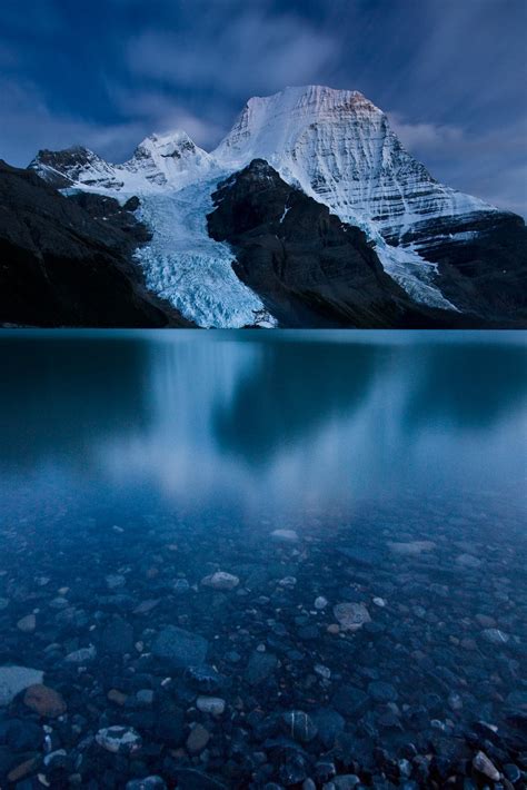 Calm Shallow Water Under Snow Covered Mountain Mount Robson Hd