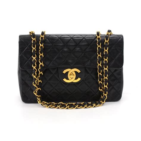 Chanel Classic Flap Vintage 13 Maxi Jumbo Quilted Black Lambskin