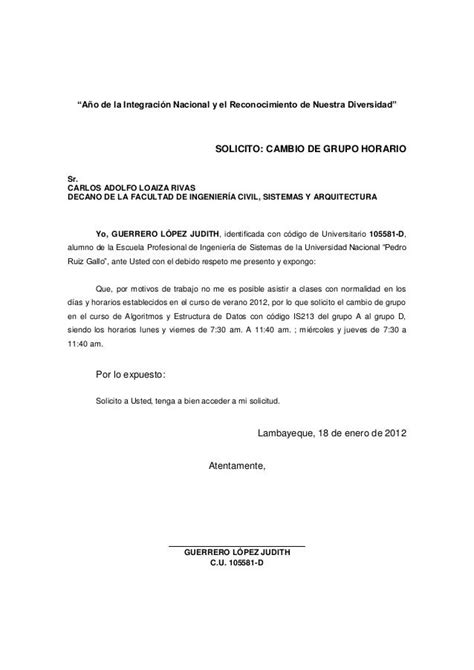 Carta Solicitud De Cambio De Horario Kulturaupice