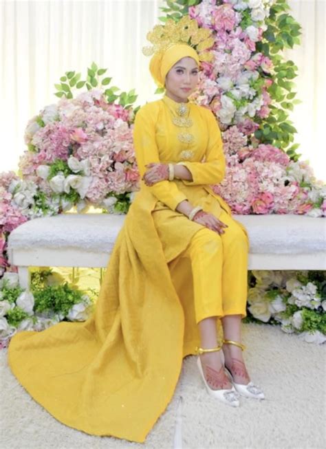 Baju Tradisional Puteri Perak Kuning Mustard Songket Tabur Size S