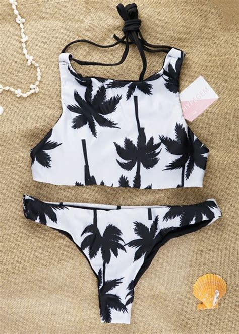 Hypegem Coconut Palm Tree Tank Halter Neck Bikini Halter Bikini Set