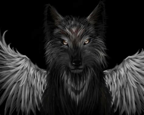 Anime Black And White Wolf With Wings