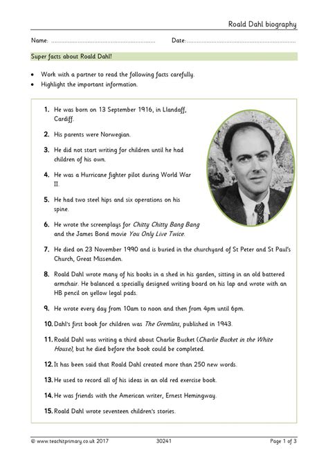 Roald Dahl Biography Ks2 Biographyans