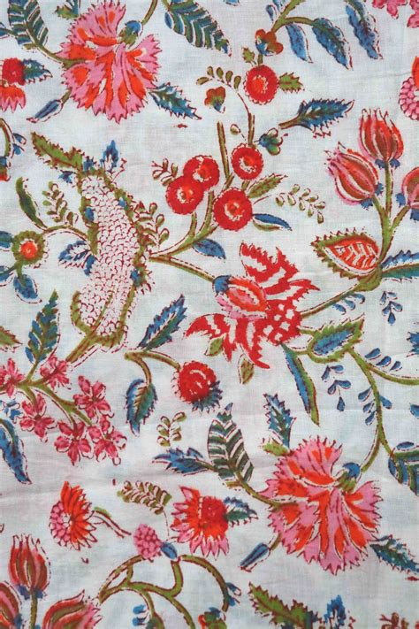 Floral Block Printed Fabric From Jaipur Farver Kunst Design