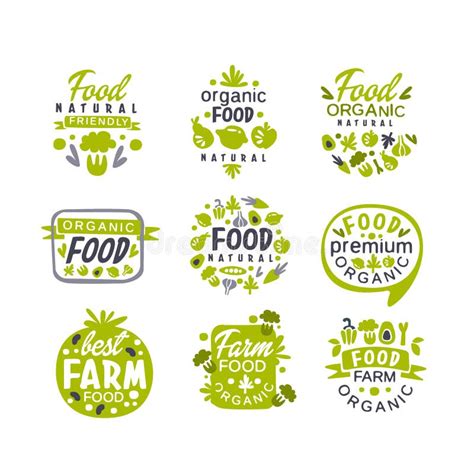 Hand Drawn Gray And Green Organic Healthy Food Logo Set Fresh Farm