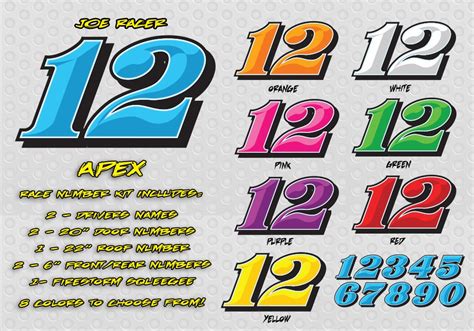 Apex Race Car Number Decal Kit Lettering