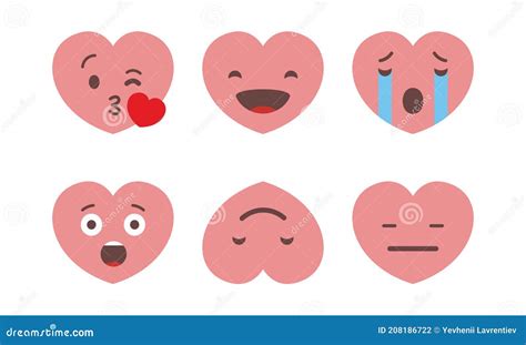 Set Of Six Heart Shaped Emoticons Vector Emoji Heads In The Shape Of
