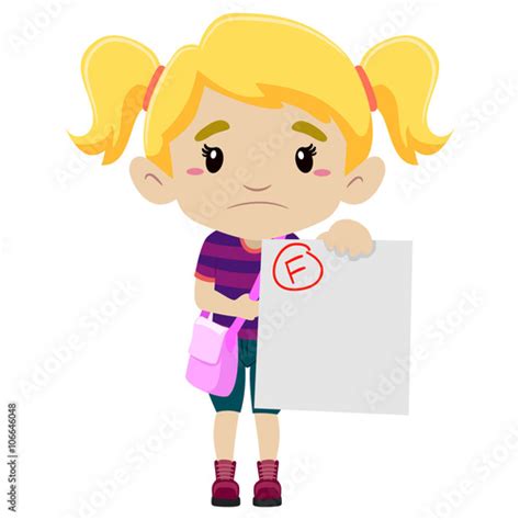 Vector Illustration Of A Little Girl Showing Her Failed Exam Stock