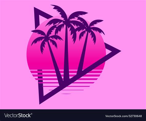 80s Retro Sci Fi Palm Trees On A Sunset Retro Vector Image