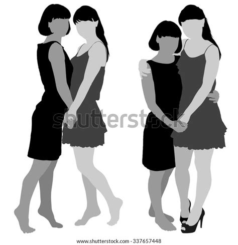 Silhouette Two Young Slender Women On Stock Vector Royalty Free