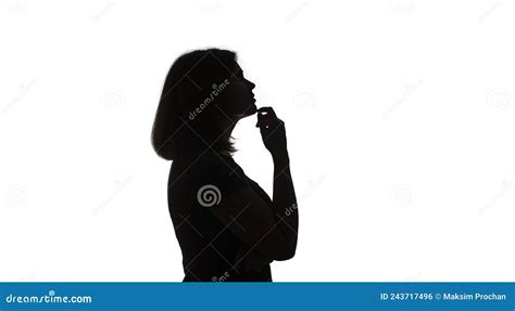 Silhouette Of Young Black Woman Thinking Something Stock Photo Image