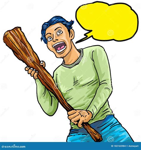 Cartoon A Man Holding A Big Stick Stock Vector Illustration Of Disagreement Fear 182165984