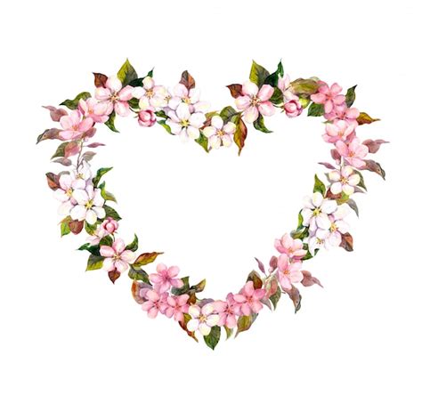 Premium Photo Floral Wreath Heart Shape Pink Flowers Watercolor