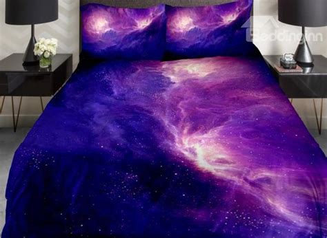 Amazing Dark Blue And Purple Galaxy Print 4 Piece Duvet Cover Sets