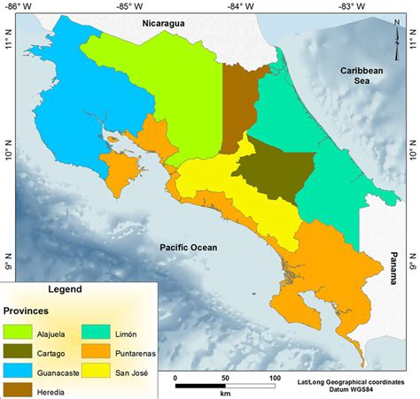 Map Of Costa Rica Showing Its Provinces Download Scientific Diagram