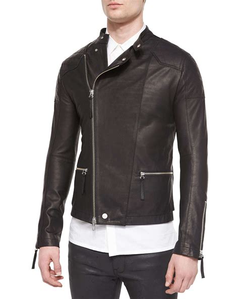 Helmut Lang Asymmetric Leather Rider Jacket In Black For Men Lyst