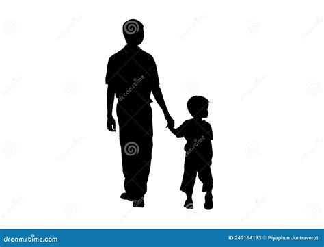 Silueta De Dibujo Gráfico Padre E Hijo Caminar Sujetando La Ilustración