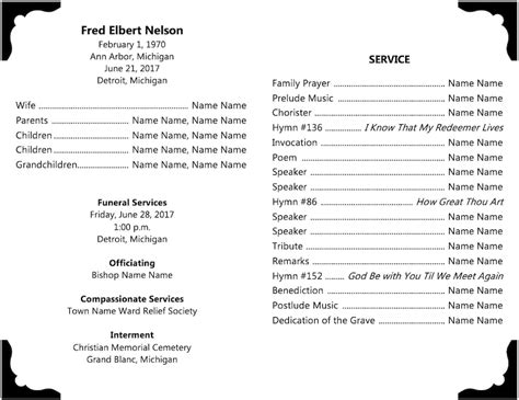Lds Funeral Program Template Free Printable Templates