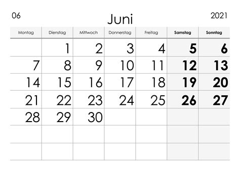 Kalender Juni 2021 Grosse Ziffern Im Querformat Kalendersu