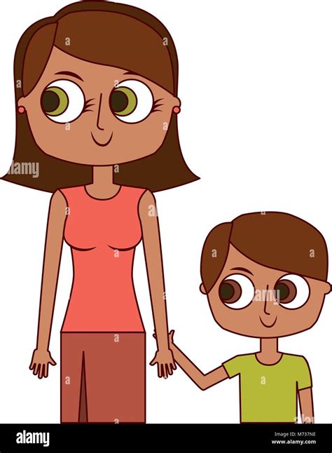 Madre E Hijo Feliz Retrato De Dibujos Animados Imagen Vector De Stock
