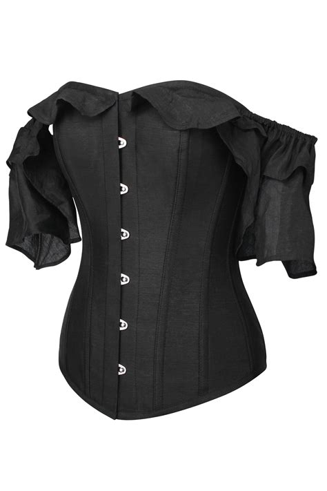 black satin corset top with waterfall sleeves corset story ca