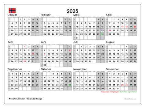 Kalender For Utskrift Norge Michel Zbinden No