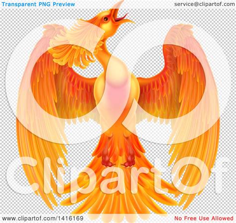 Clipart Of A Flying Fiery Phoenix Bird Royalty Free Vector