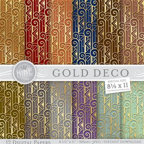 Art Deco Digital Paper Gold Deco Pattern Printable Pattern