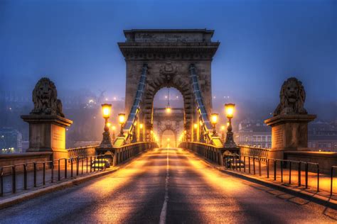 Széchenyi Chain Bridge In Budapest Hungary Night View