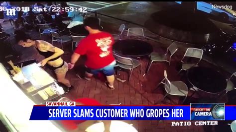 waitress tackles customer after he grabs her backside youtube