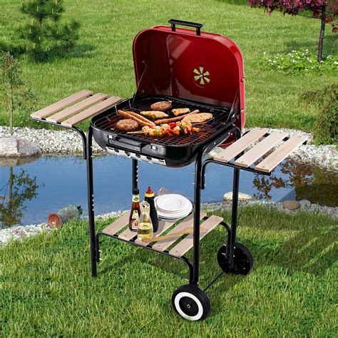Outsunny Steel Porcelain Portable Outdoor Charcoal Barbecue Grill