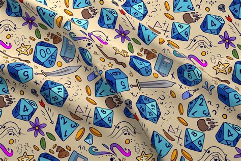 Game Fabric Dice By Neonborealis Dragon Sward Flower Coins Etsy