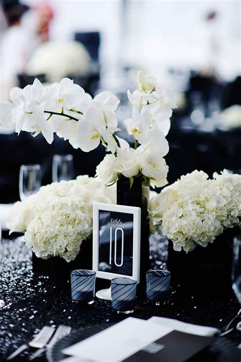 Centerpiece Black And White Flower Arrangements Gold Metallic Floral