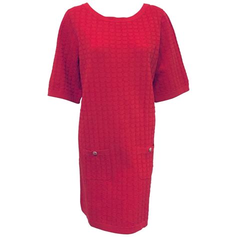 Contemporary Chanel Red Cotton Blend Casual Dress W 2 Bucket Pockets