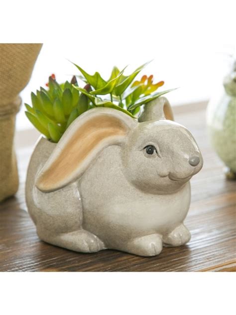 Ceramic Rabbit Planter With Succulent Planters Faux Succulents Ceramics