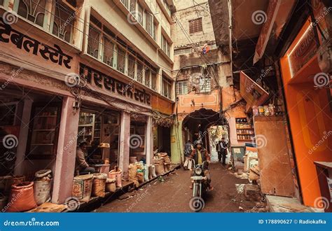 Small Business Stores With Spices And Food In Narrow Streets Of Indian