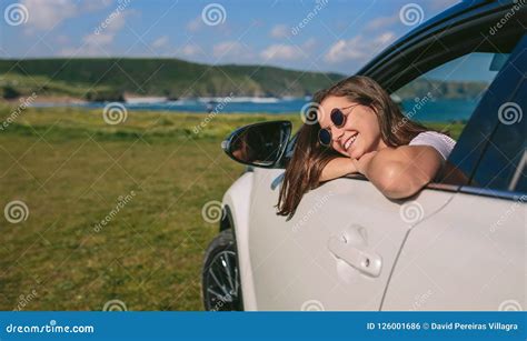 Girl Leaning On Window Of The Car Stock Photo Image Of Pretty People