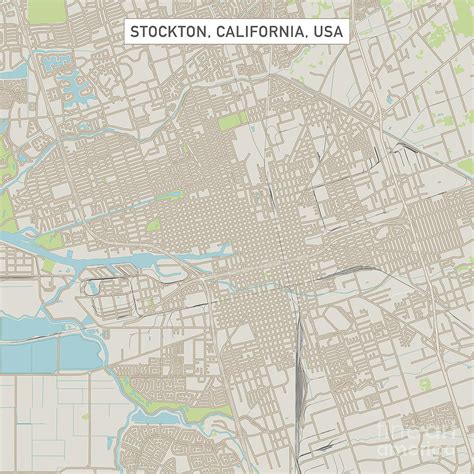 Stockton California Us City Street Map Digital Art By Frank Ramspott
