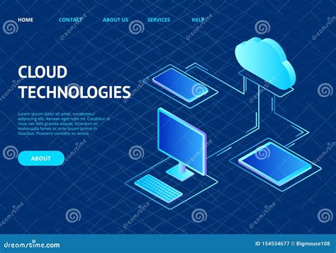 Cloud Computing Concept Landing Web Page Template Vector Stock Vector